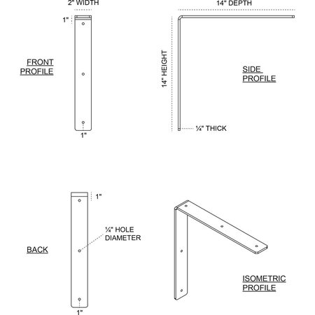 Ekena Millwork Hamilton Steel Bracket, Hammered Gold 2"W x 14"D x 14"H BKTM02X14X14HAHGO